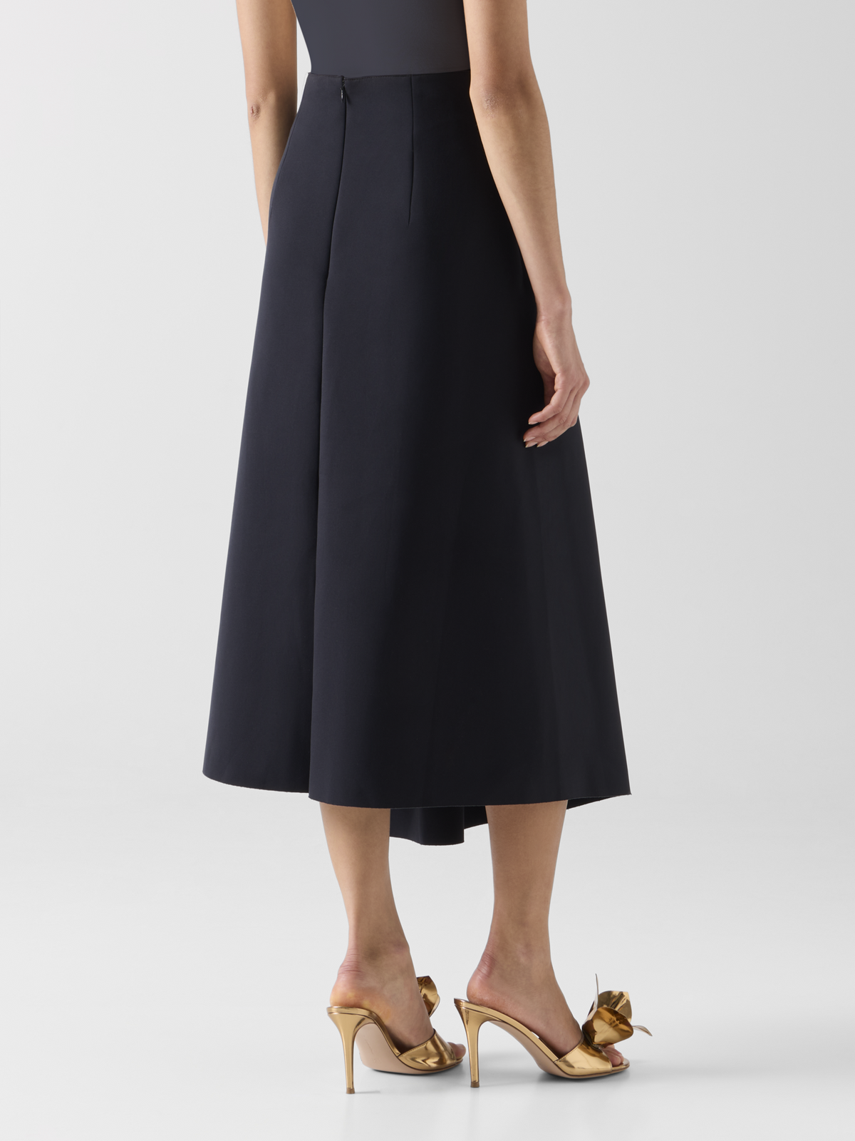 Designer Midi Skirt in Neoprene with Front Draping - black #editorial