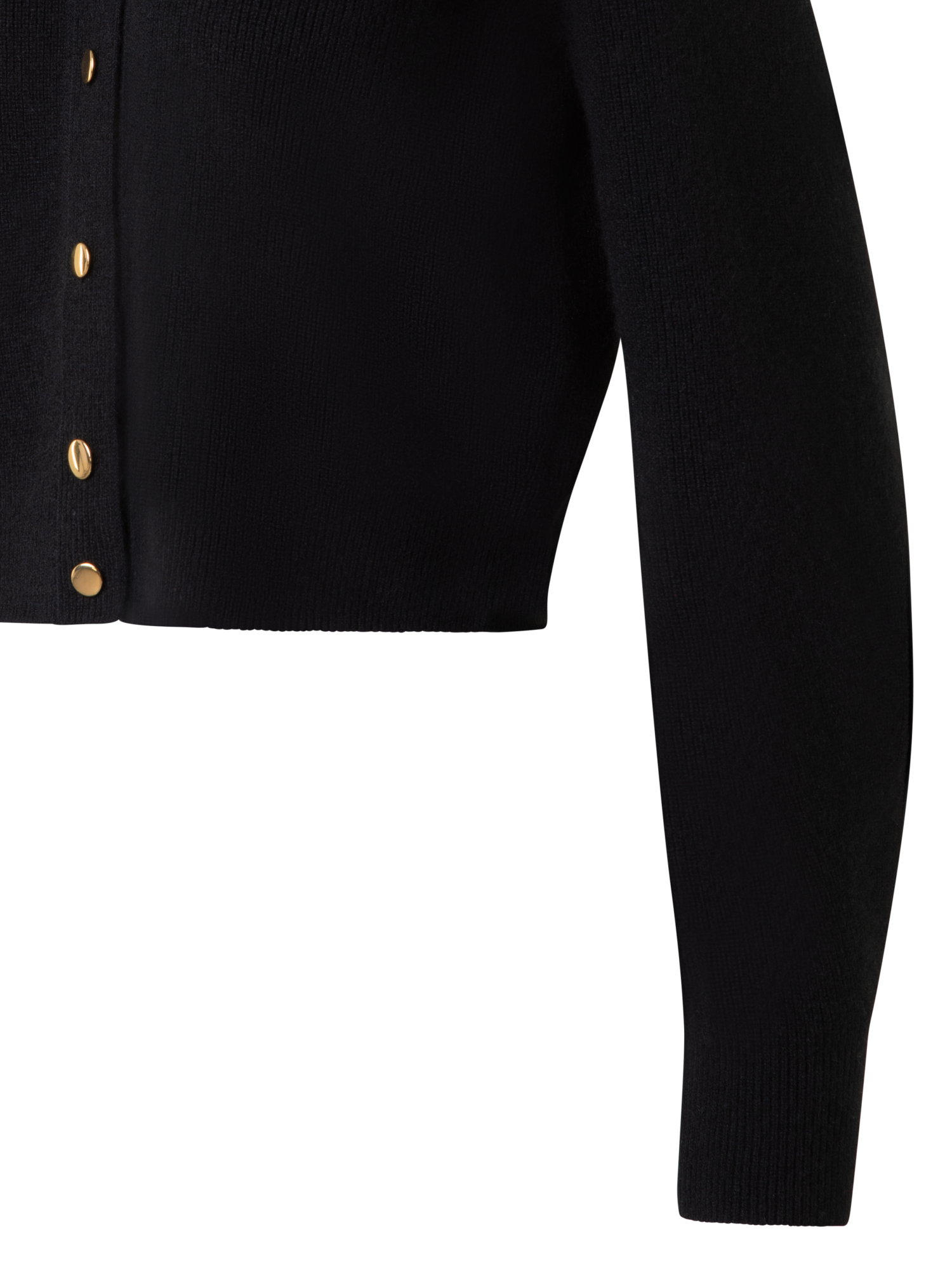 Designer Ribbed Cashmere Cardigan with Gold Buttons - black