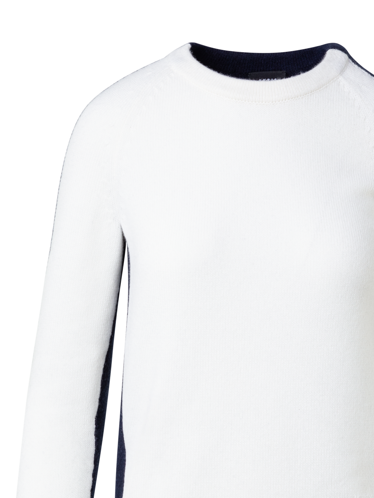 Designer 100% Cashmere Two-Tone Knit Sweater - navy - ecru - white