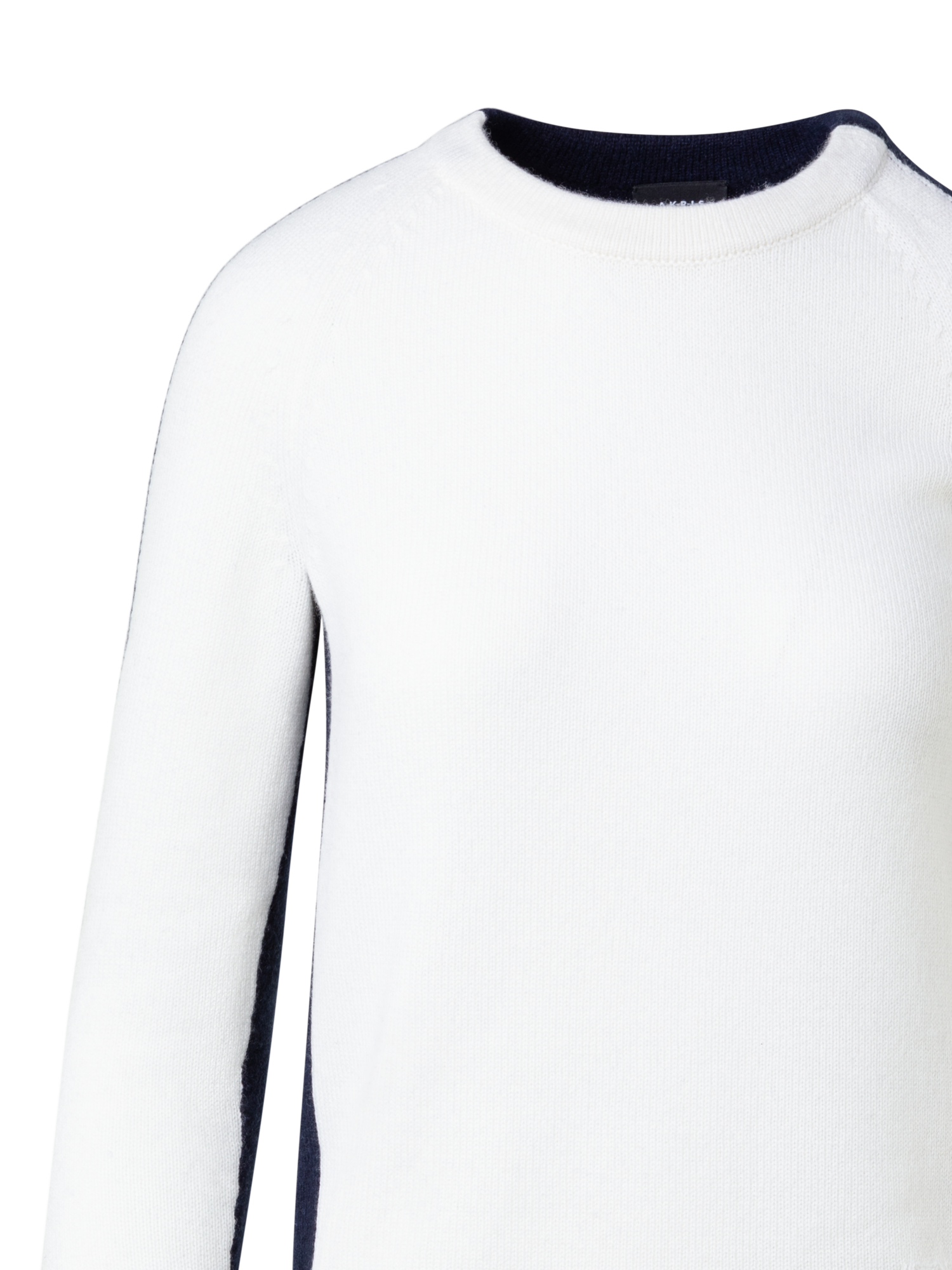 Designer 100% Cashmere Two-Tone Knit Sweater - navy - ecru - white