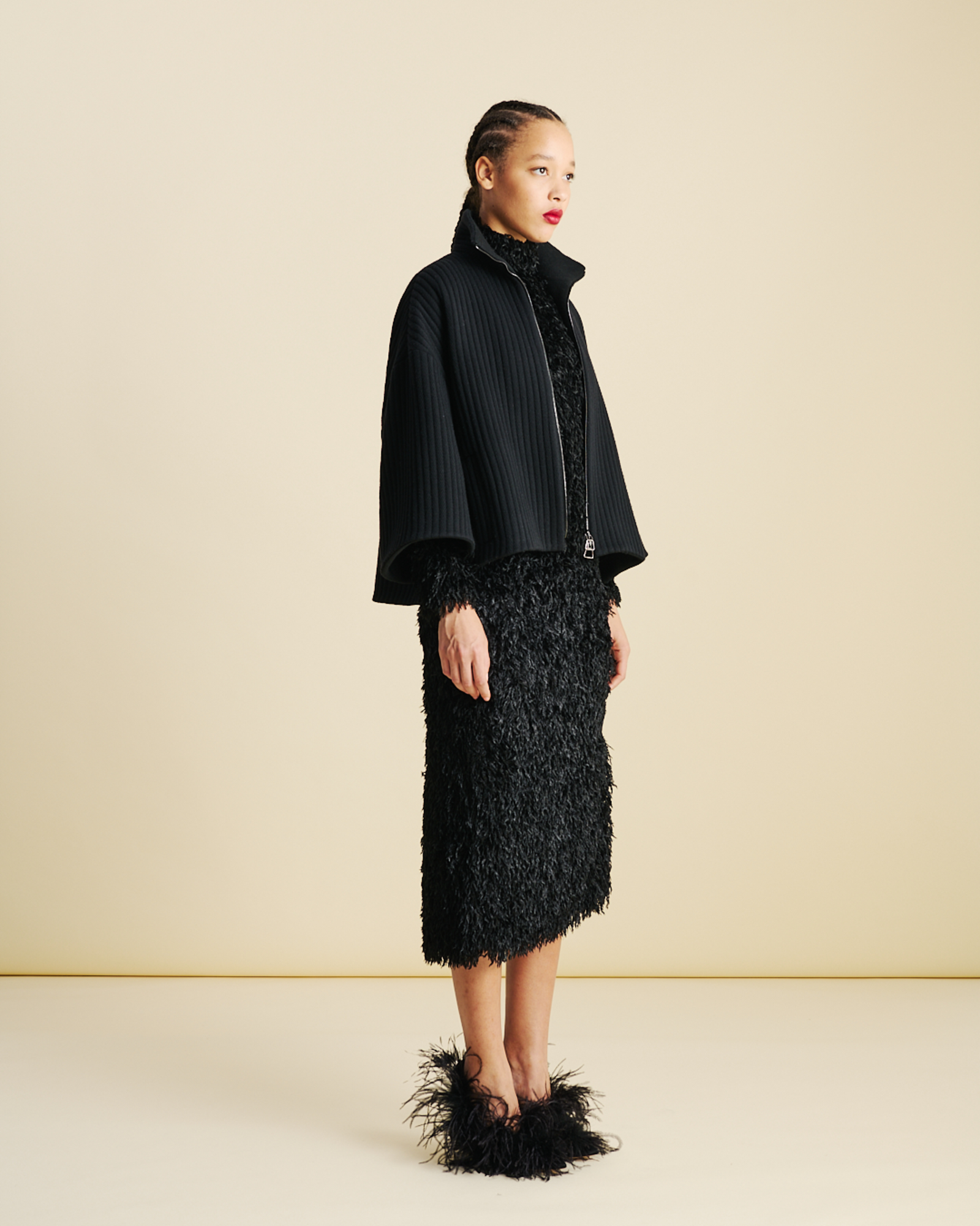 Designer Boxy Structured Corduroy Wool Cashmere Jacket - black - neutral 