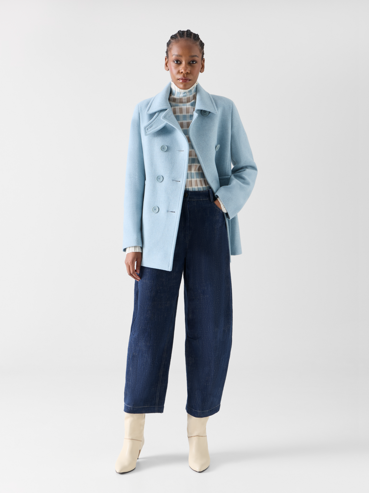 Designer Double-Breasted Peacoat in Felted Wool - blue #editorial
