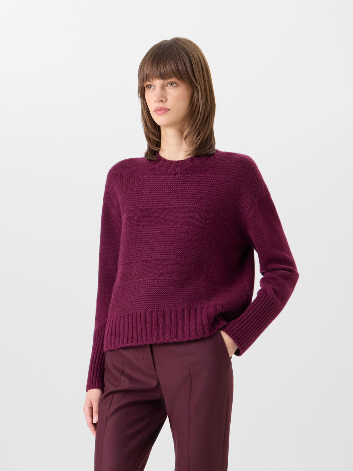 Designer Cashmere Sweater in Rib-Mix - red #editorial