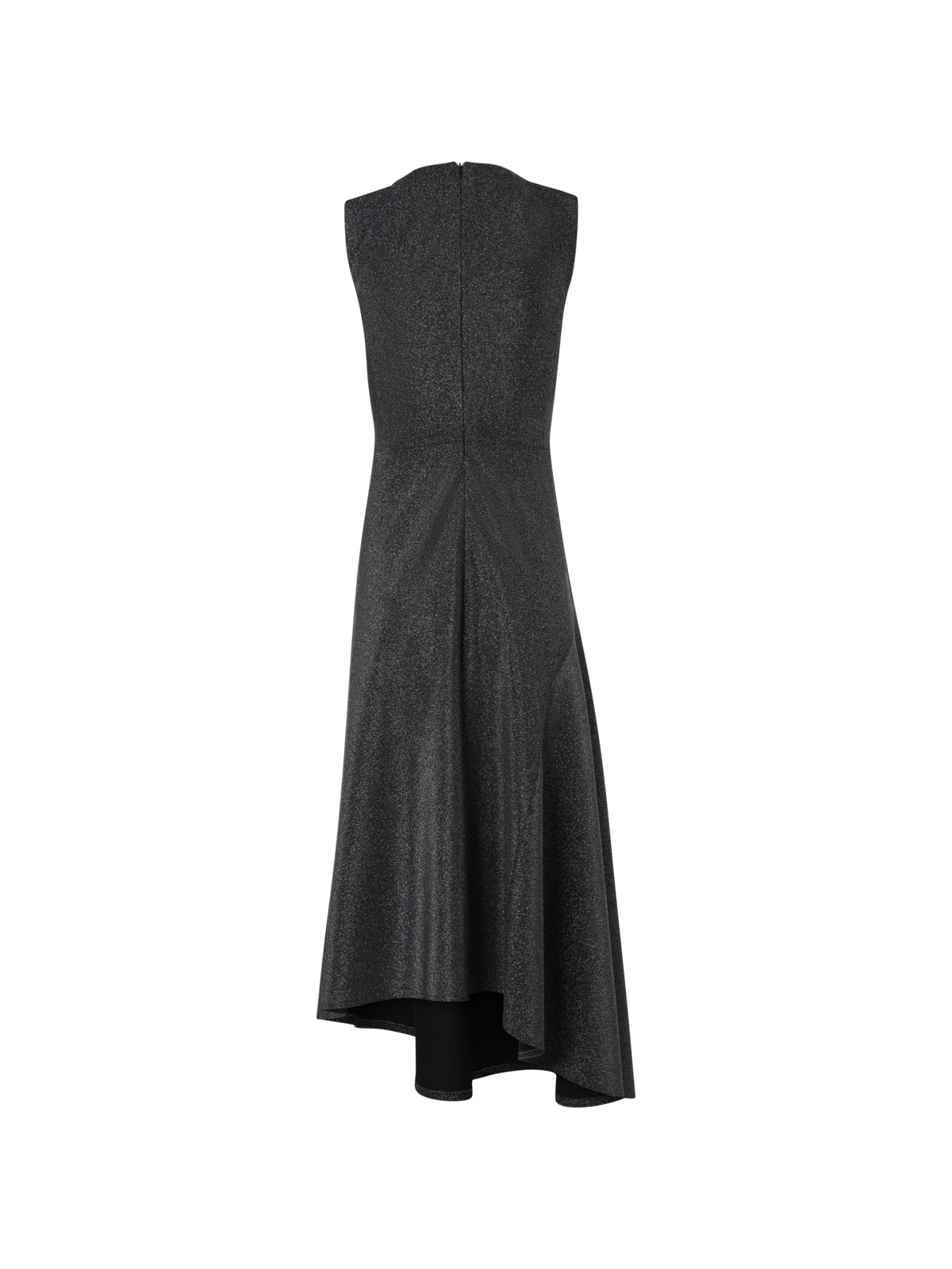 Designer Metallic Jersey Dress with Handkerchief Hem - silver