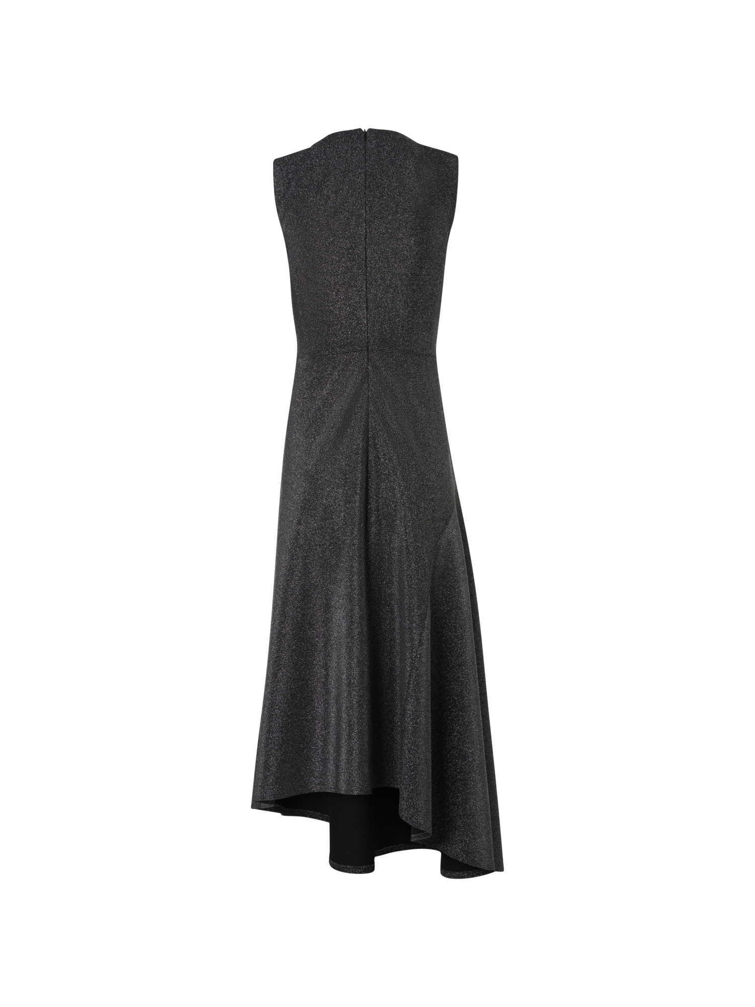 Designer Metallic Jersey Dress with Handkerchief Hem - silver