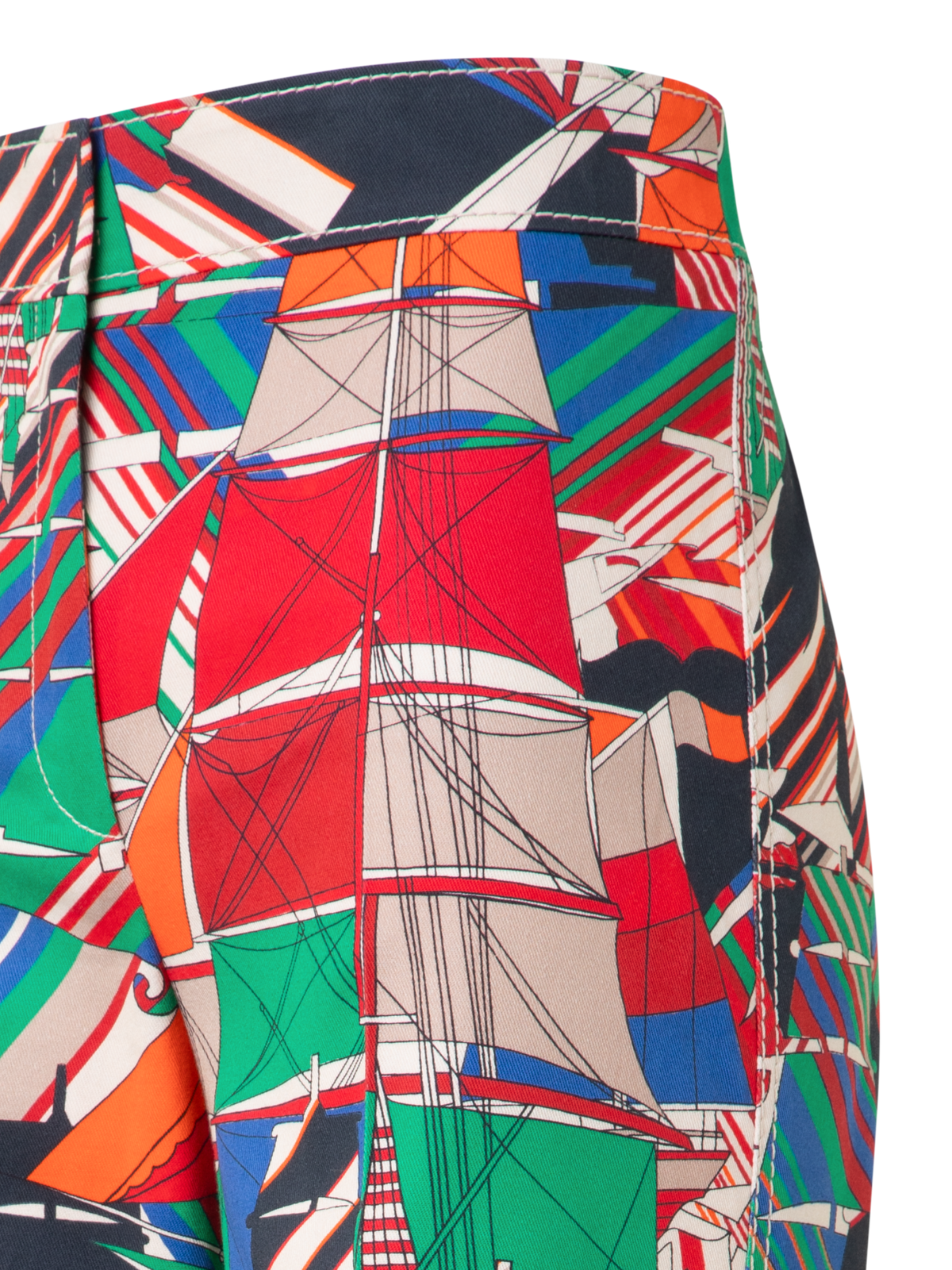 Designer Cropped Wide Denim Pants with Sea Clipper Print - multicolor