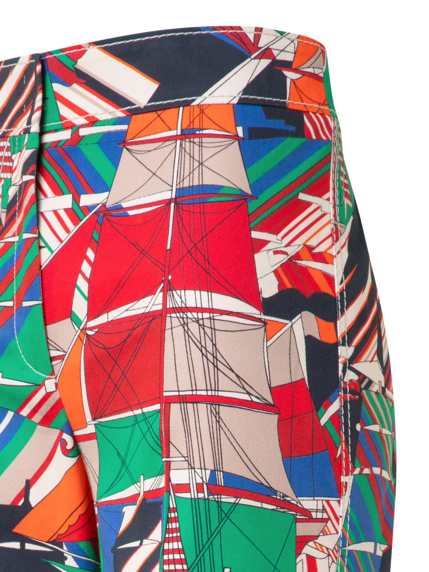 Designer Cropped Wide Denim Pants with Sea Clipper Print - multicolor