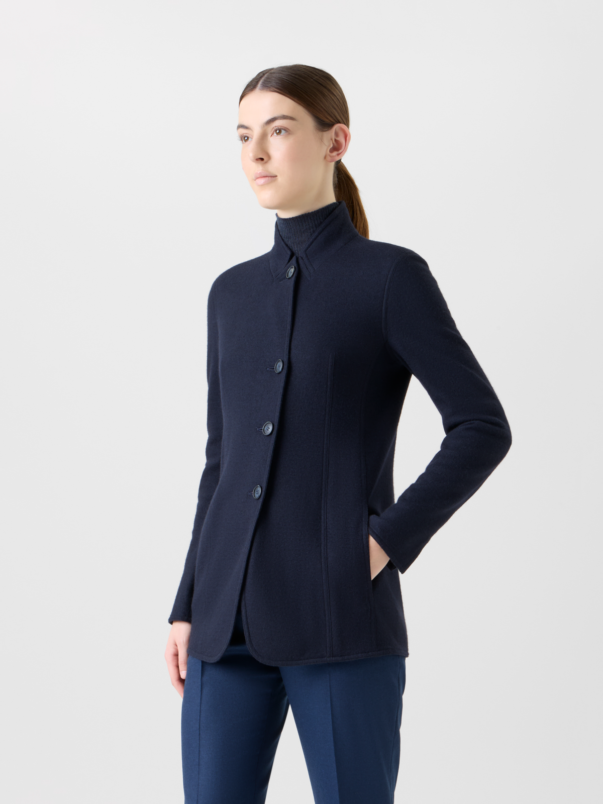 Designer Long Cashmere Jersey  Jacket - neutral - navy - blue #editorial