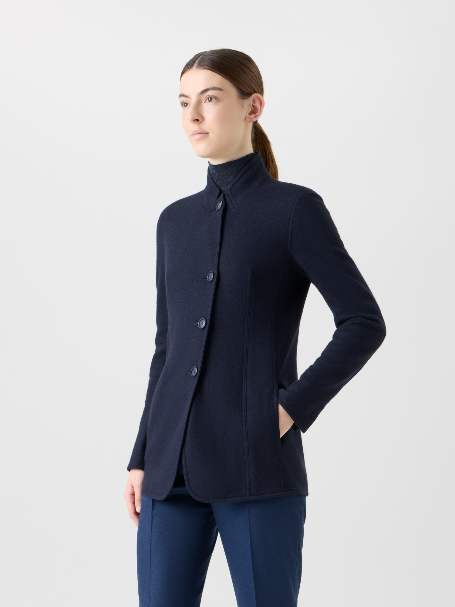 Designer Long Cashmere Jersey  Jacket - neutral - navy - blue 