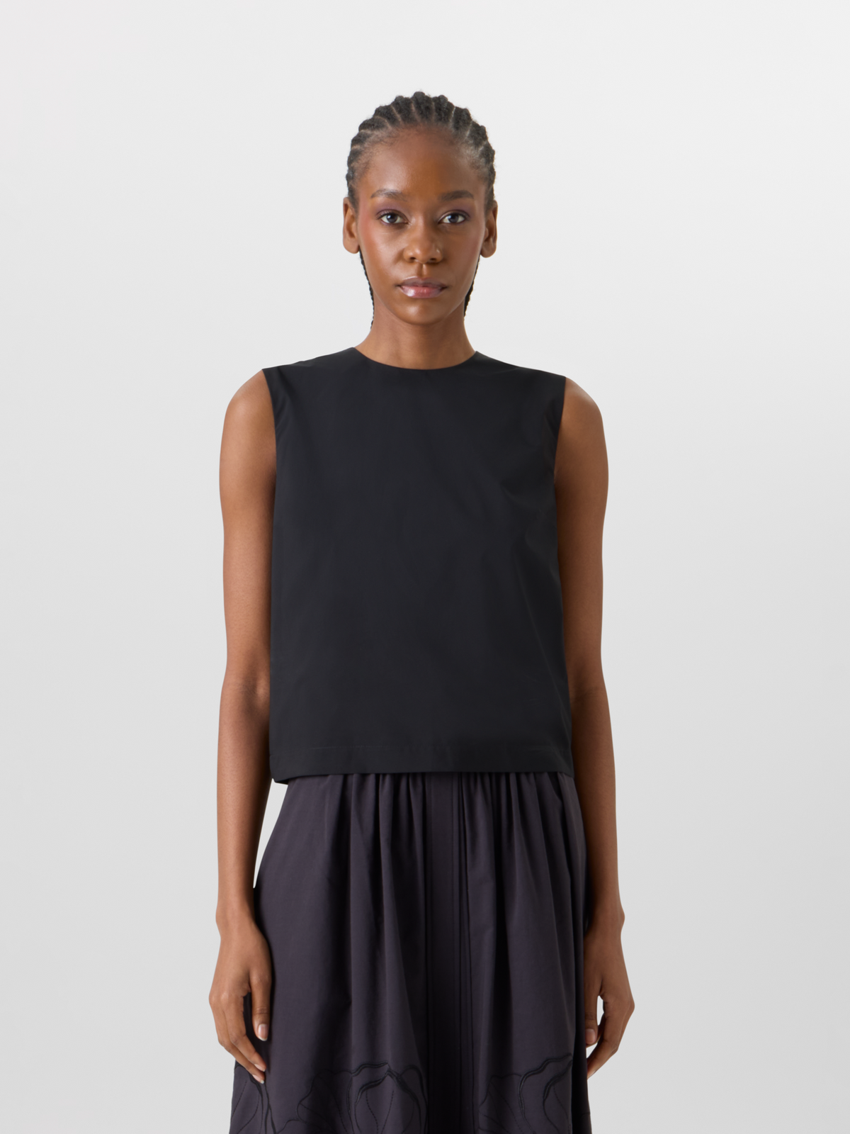 Designer Sleeveless Mixed-Media Knit Top - black #editorial
