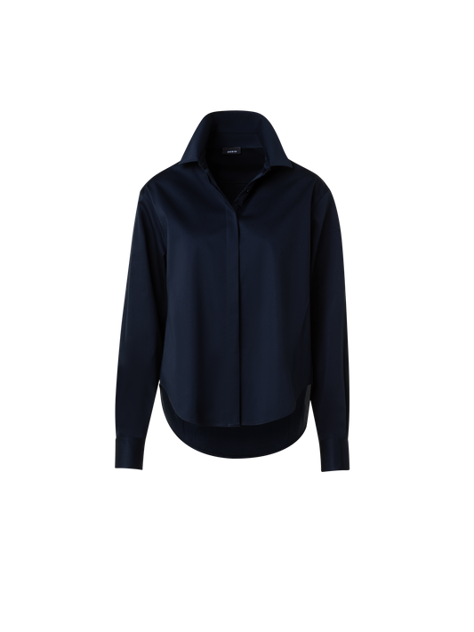 Designer Cotton-Gabardine Blouse - navy - blue