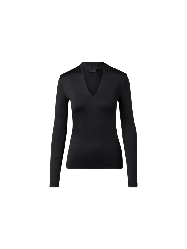 Designer Long Sleeve Shirt in Silk Jersey - black