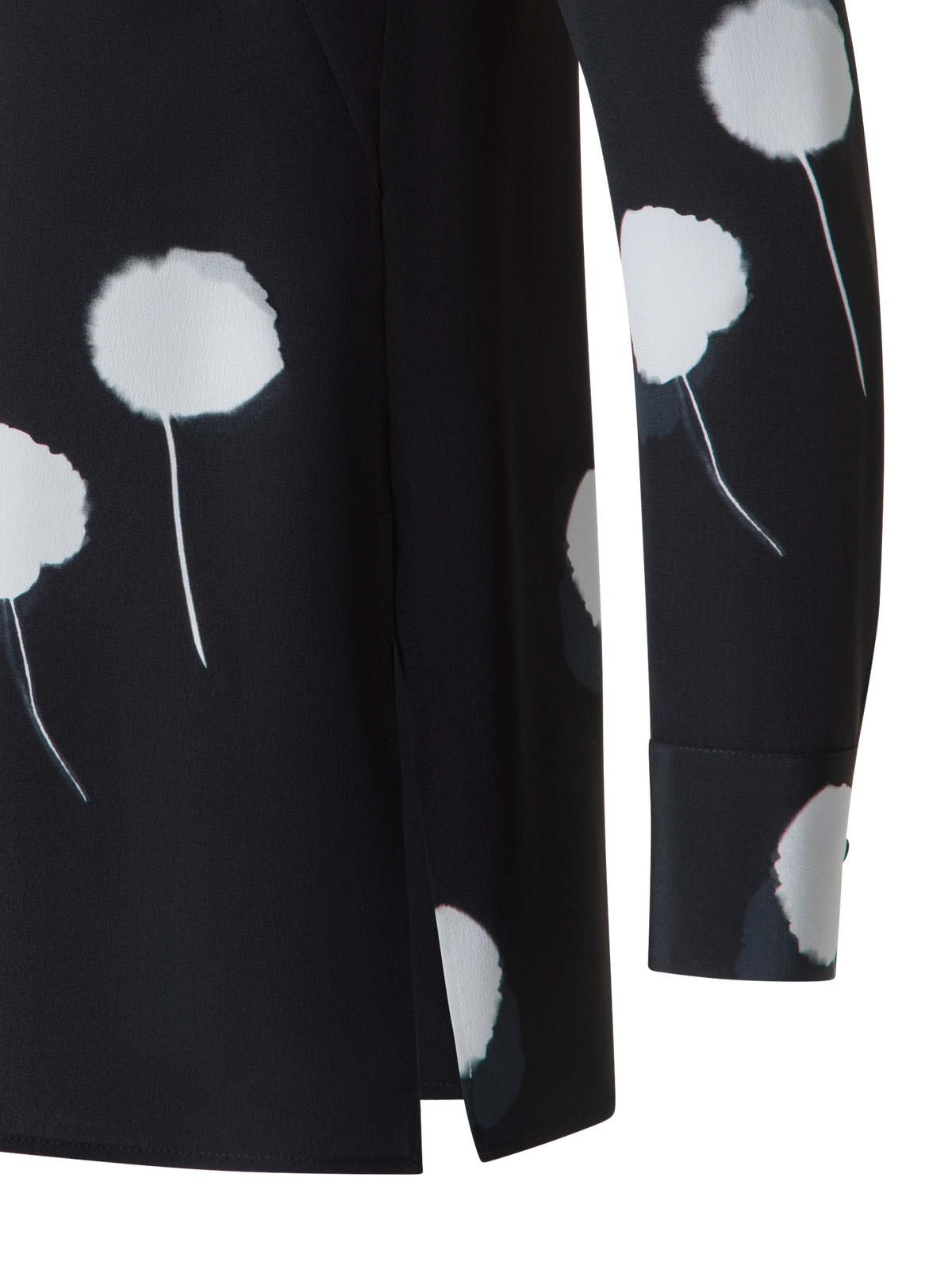 Designer Tunic Blouse in Silk with Dandelion Print - black - multicolor