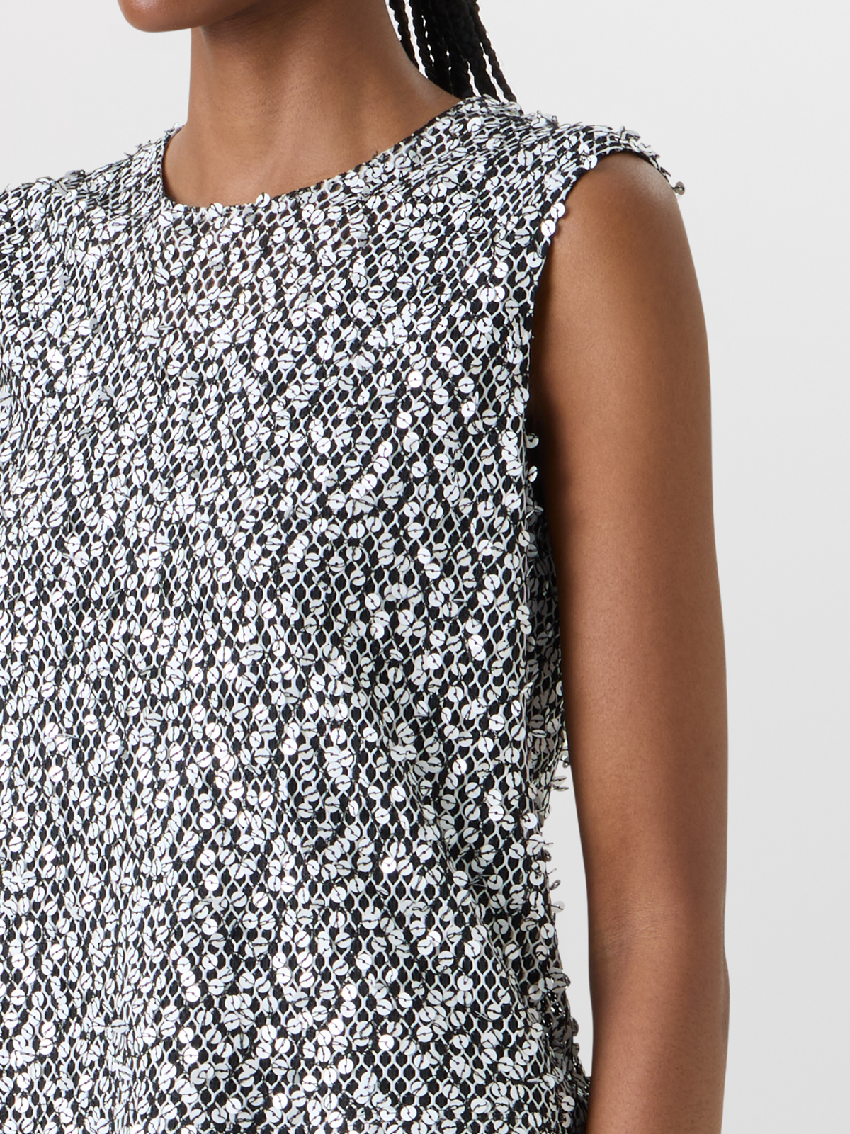 Designer Sleeveless Echo-Sequin Blouse  - multicolor - black #editorial