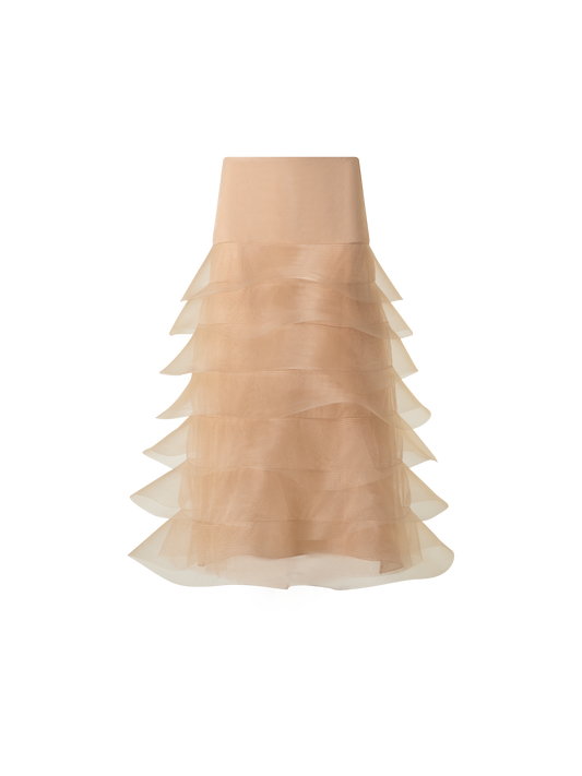 Designer Pencil Skirt with Tulle Waves - neutral - pastel - beige