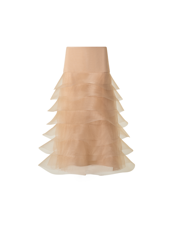 Designer Pencil Skirt with Tulle Waves - neutral - pastel - beige