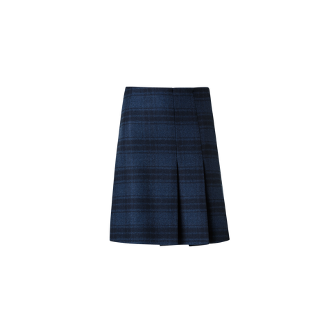 Half-Pleated Wool Double-Face Plaid Mini Skirt