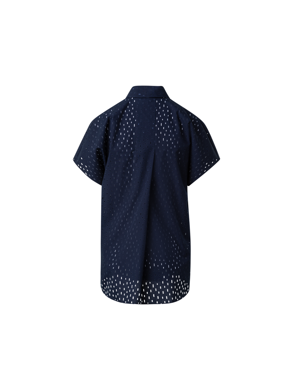 Designer Cotton Poplin Blouse with Lasercut Grid - navy - blue