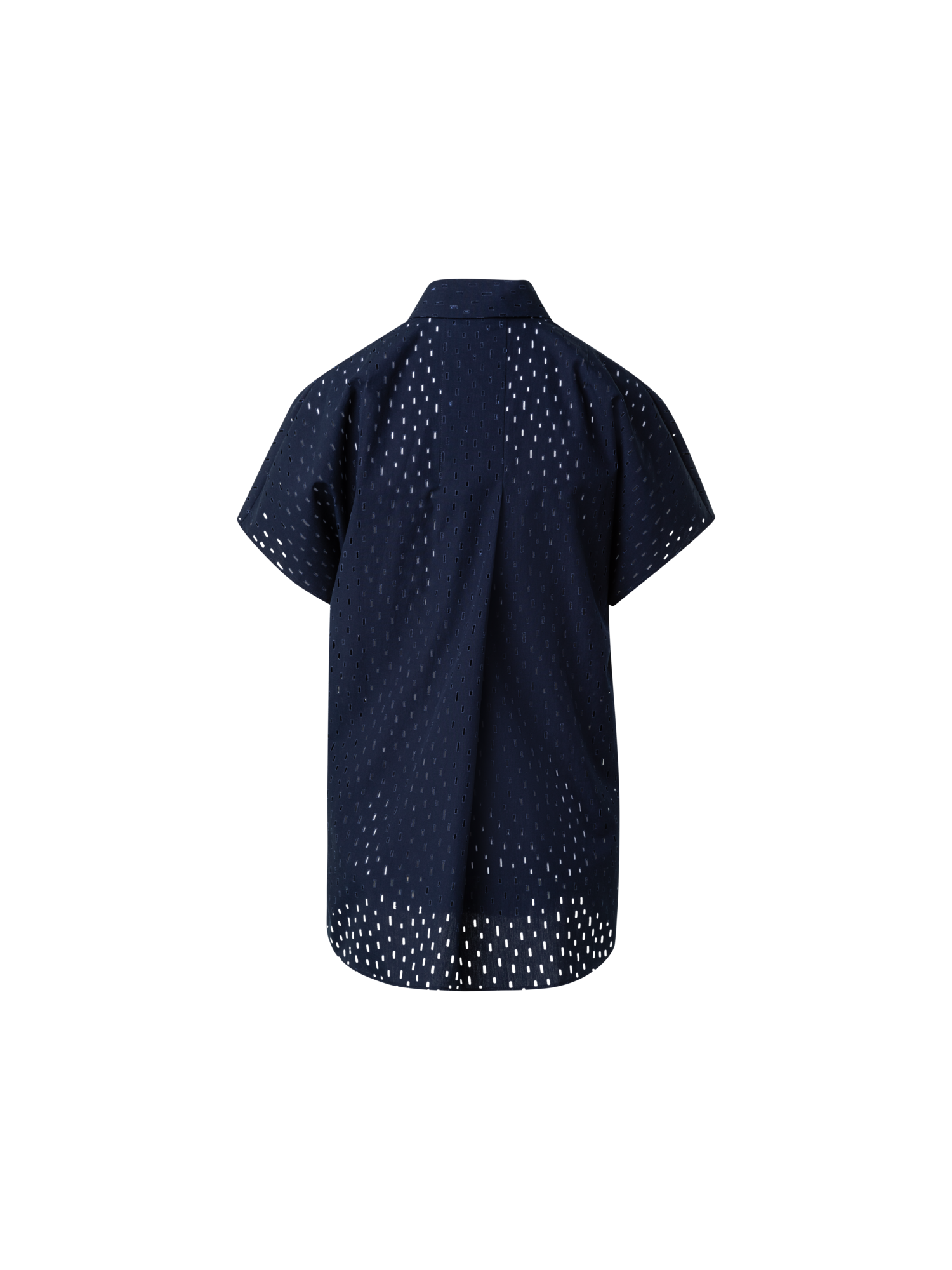 Designer Cotton Poplin Blouse with Lasercut Grid - navy - blue
