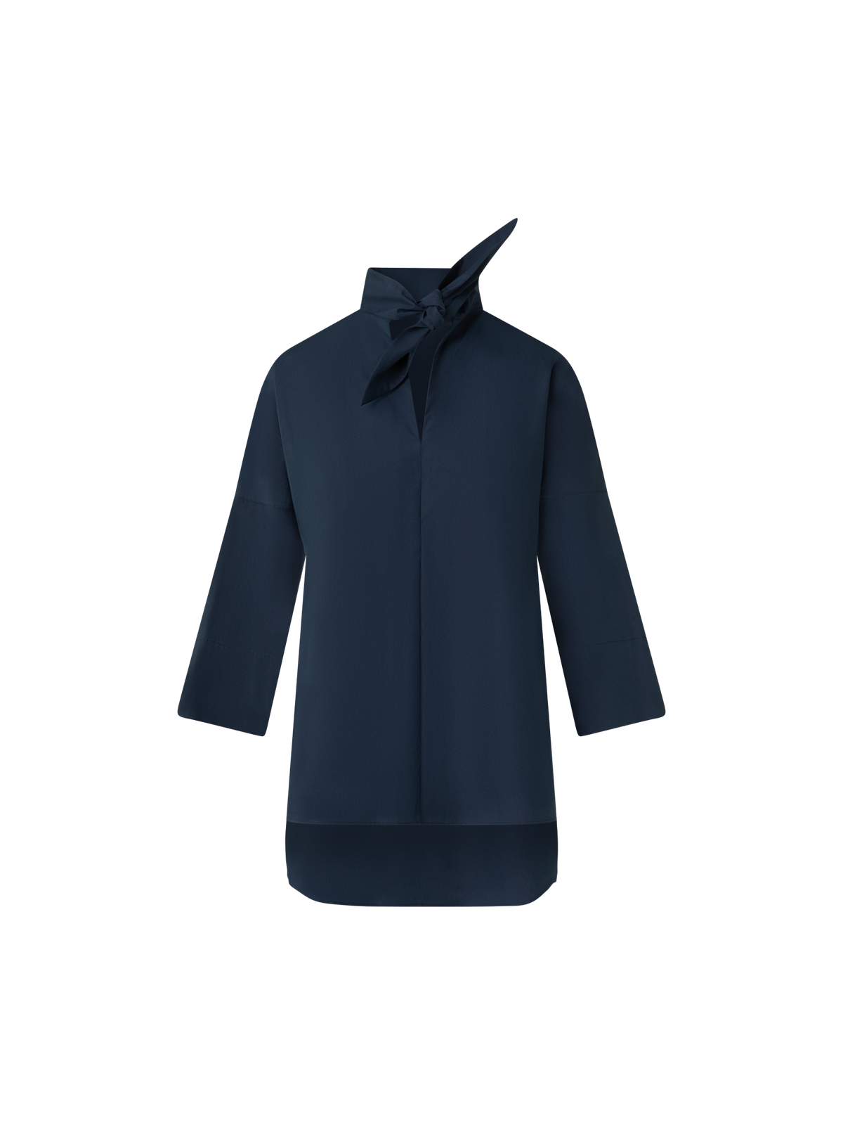 Designer Tunic Blouse in Cotton with Collar Knot - navy - blue