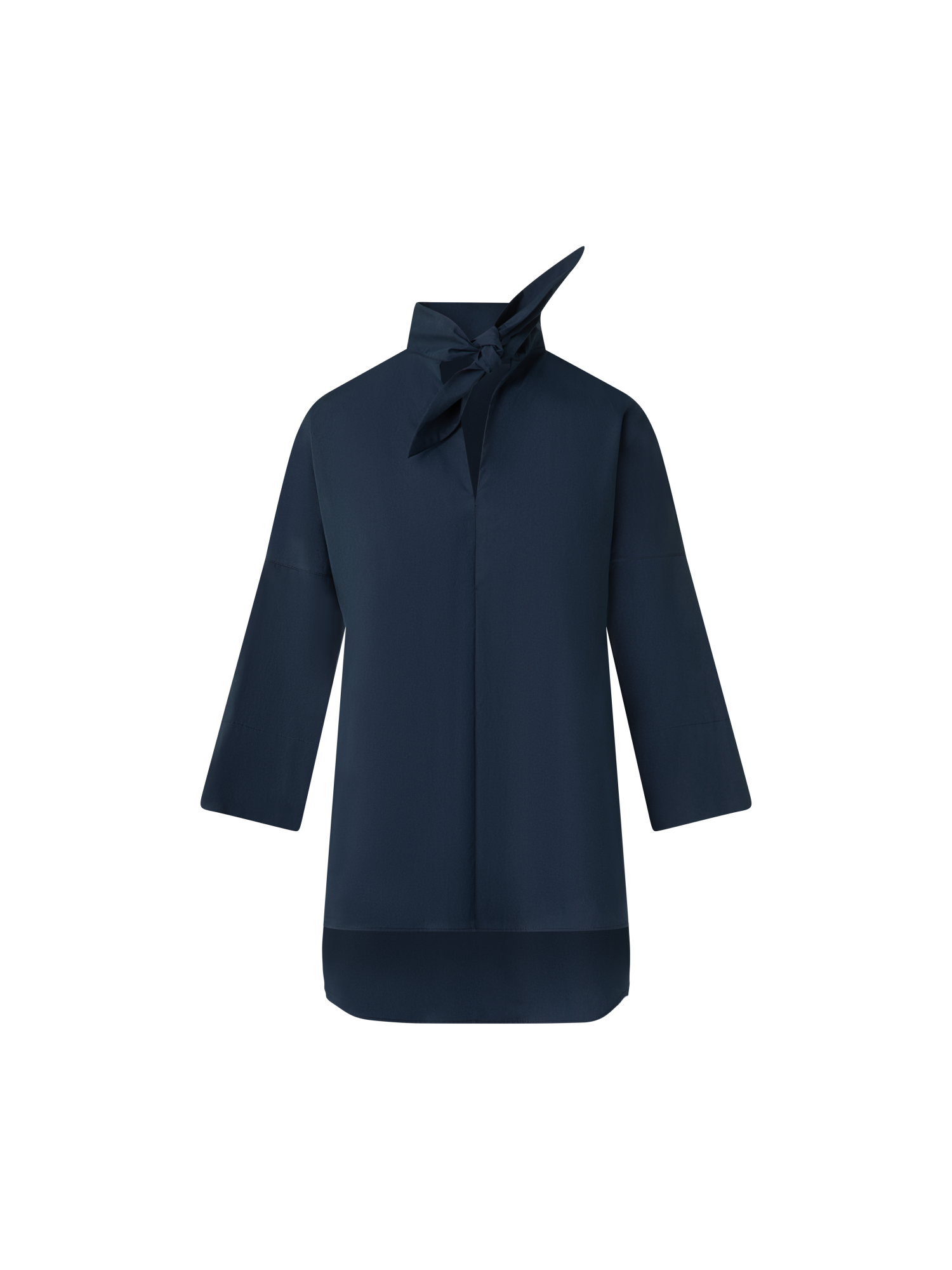 Designer Tunic Blouse in Cotton with Collar Knot - navy - blue