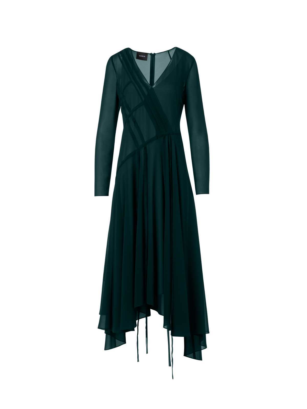 Designer Asymmetrical Silk Georgette Midi Dress - green