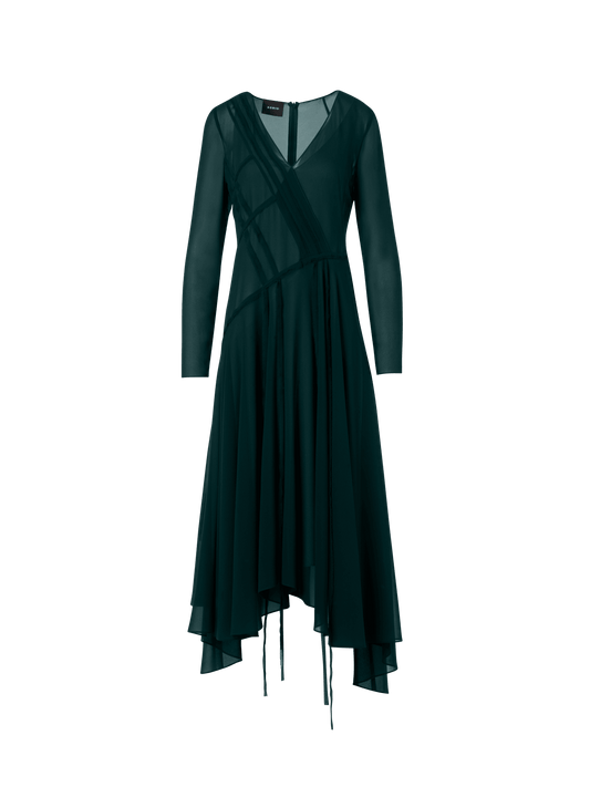 Designer Asymmetrical Silk Georgette Midi Dress - green