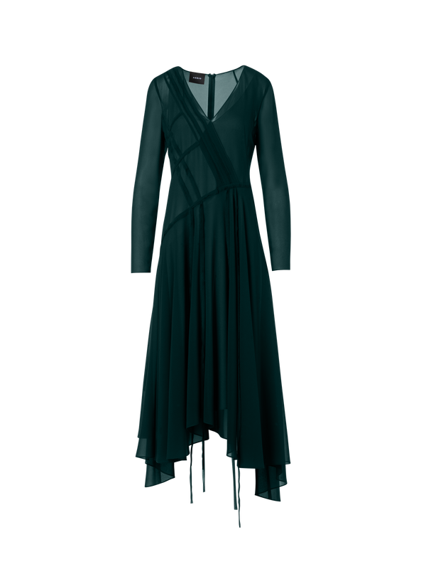 Designer Asymmetrical Silk Georgette Midi Dress - green