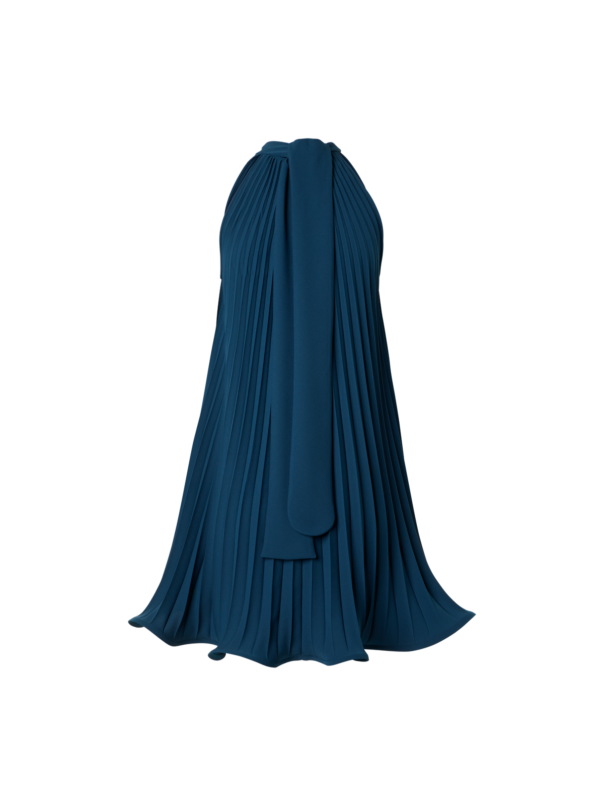 Designer A-Line Plissé Halter Mini Dress - navy