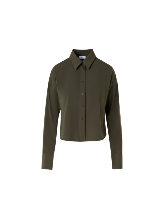 Designer Long-Sleeve Lasercut-Crêpe Blouse - green