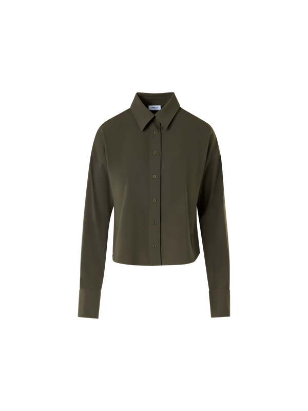 Designer Long-Sleeve Lasercut-Crêpe Blouse - green