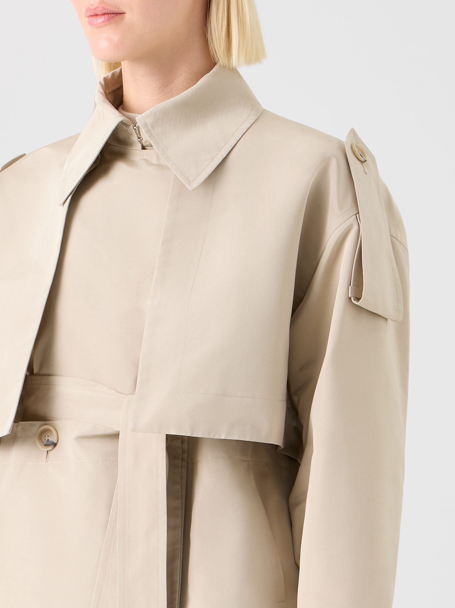 Designer Short Silk Trench Coat with Removable Bolero - beige 
