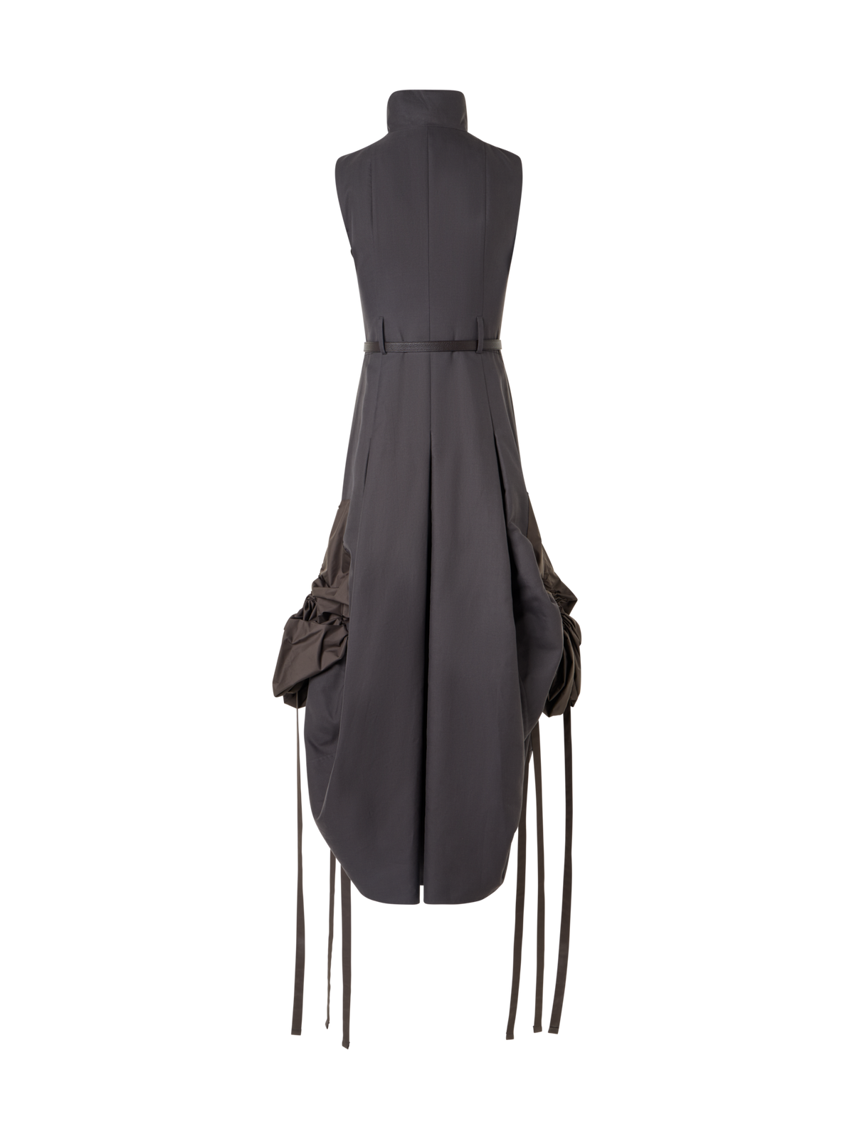 Designer Cotton Midi Dress With Drawstrings - brown