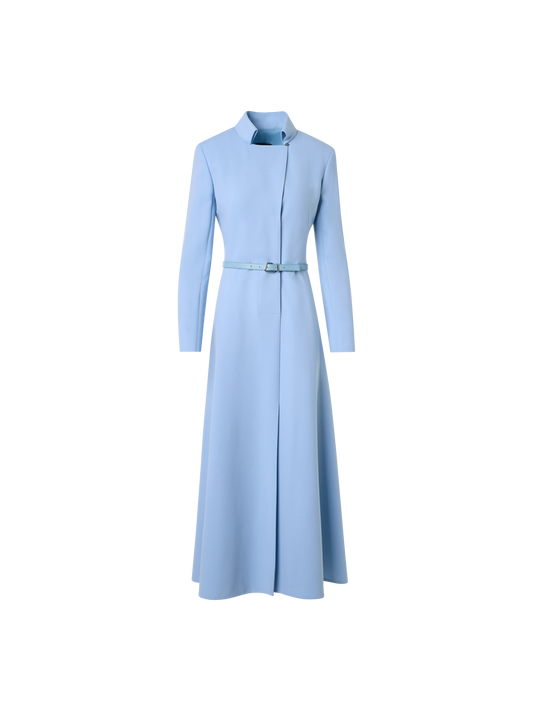 Designer Wool Double-Face Midi Dress with Belt - blue