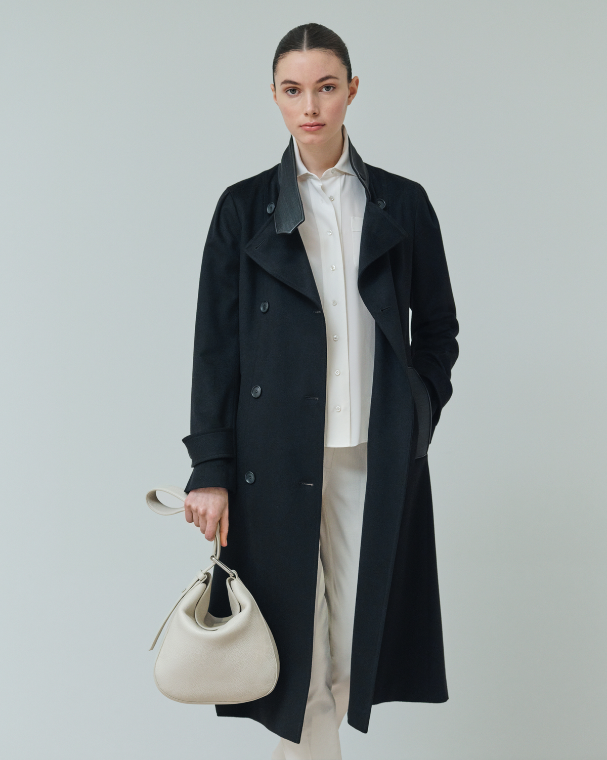 Designer Slim Cotton Denim Stretch Pants - ecru - white #editorial