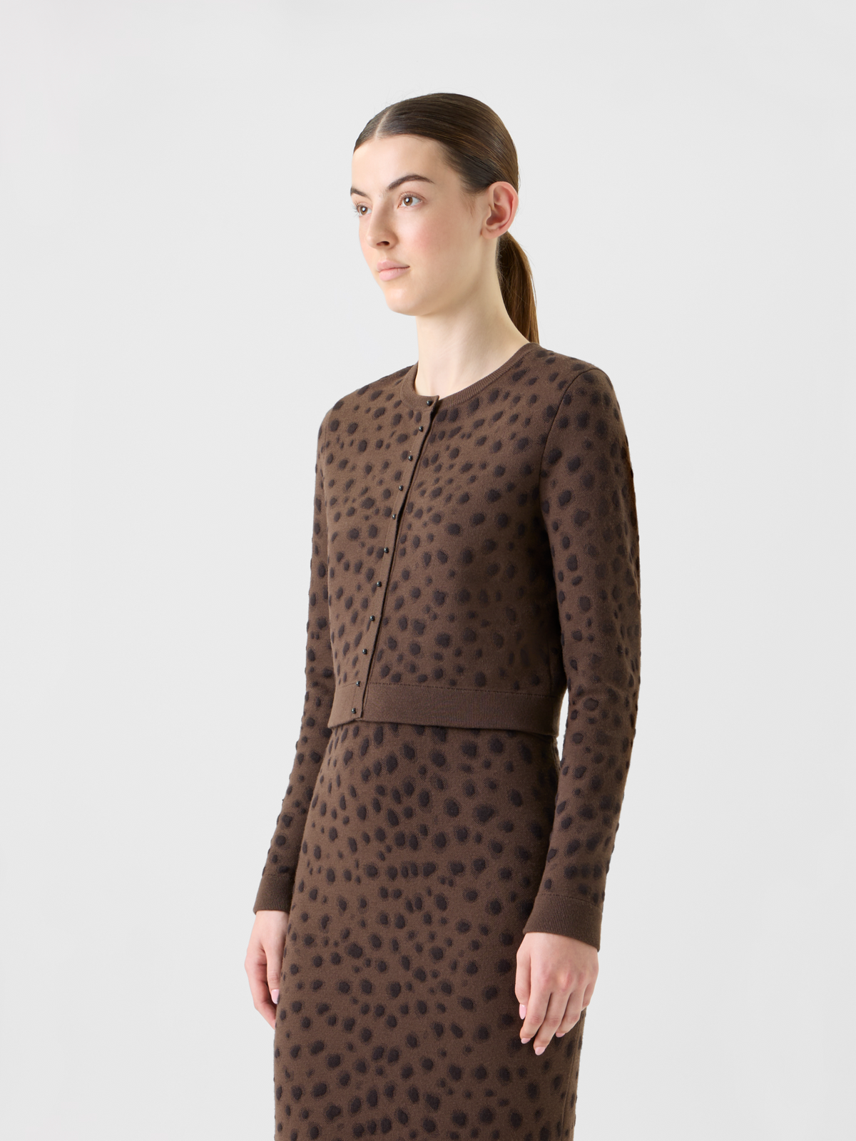 Designer Cropped Cardigan in Leopard Jacquard - neutral - brown #editorial