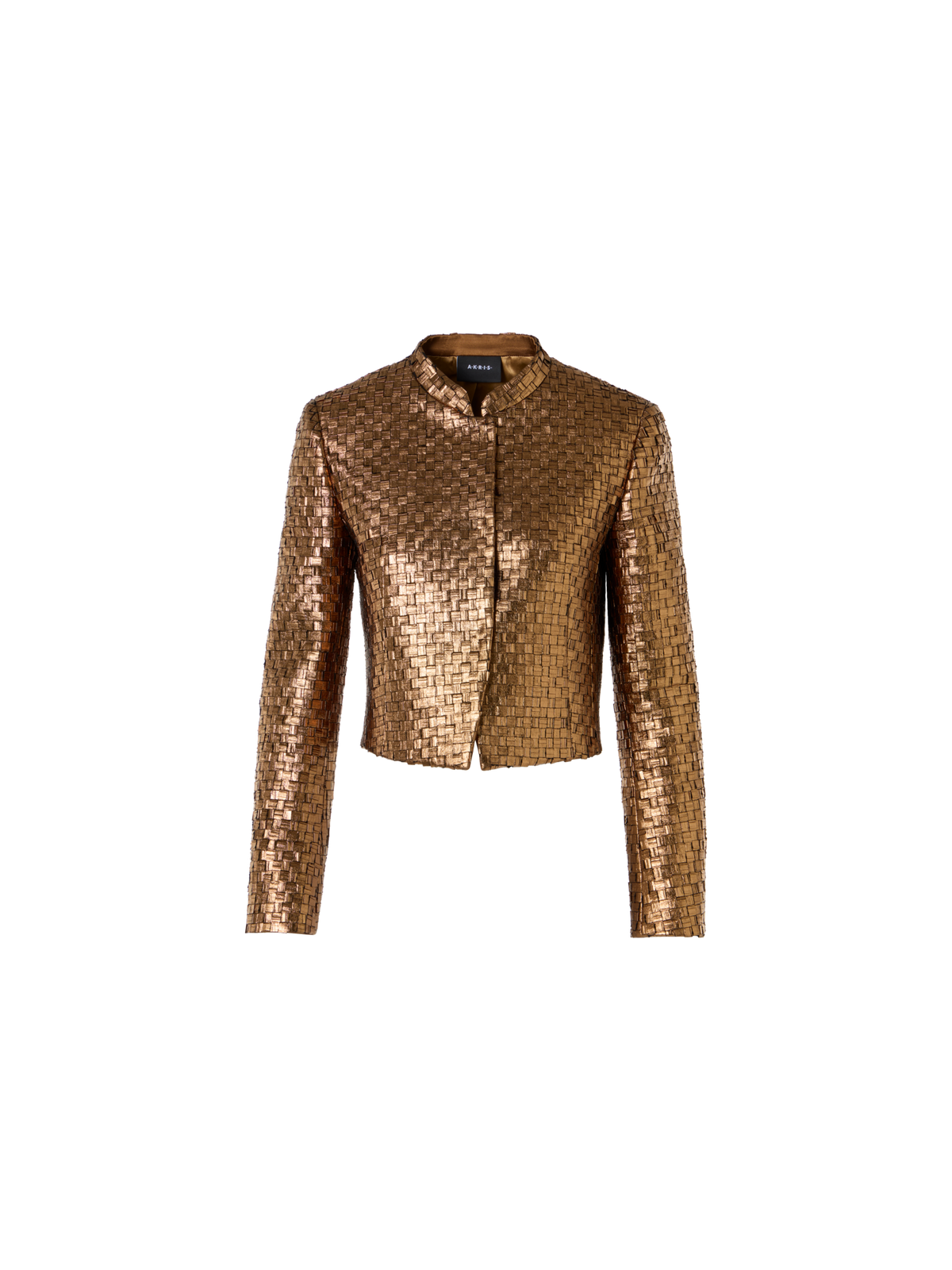 Designer Short Metal Braid Jacket with Satin Details - gold
