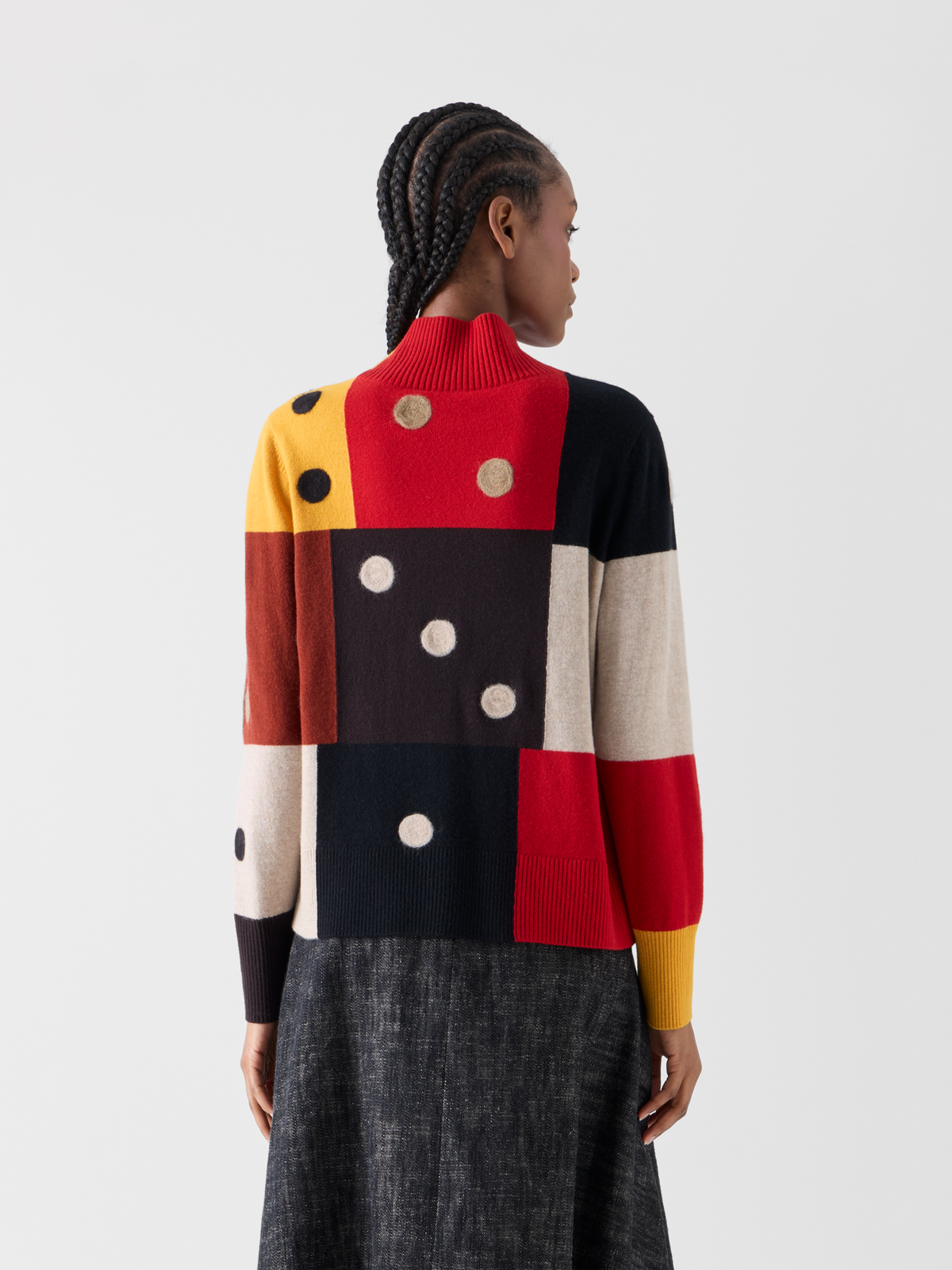 Designer Dice Intarsia Colorblock Wool Cashmere Sweater - multicolor 