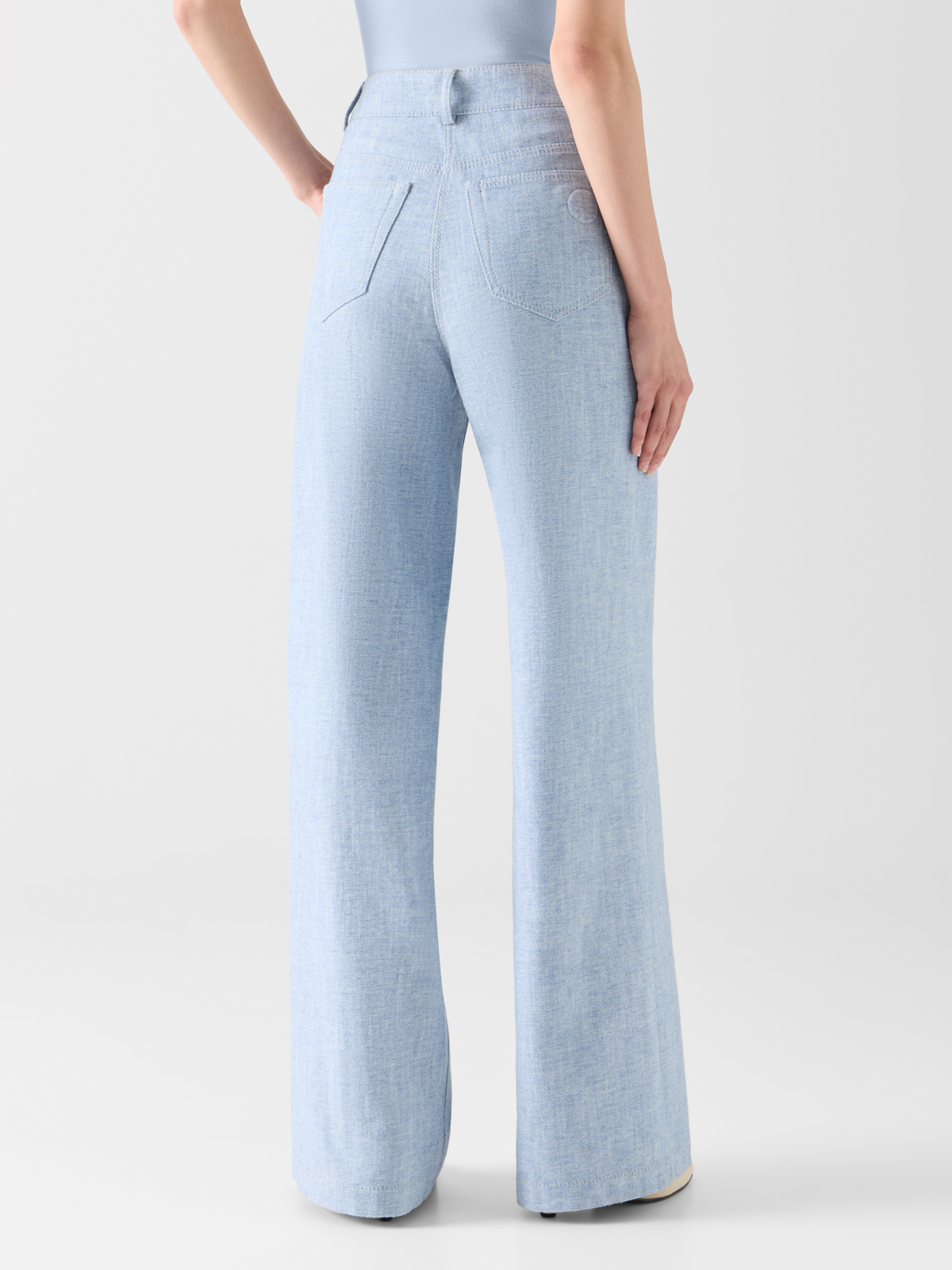 Designer High Rise Wide Leg Pants in Brushed Winter Denim - blue #editorial