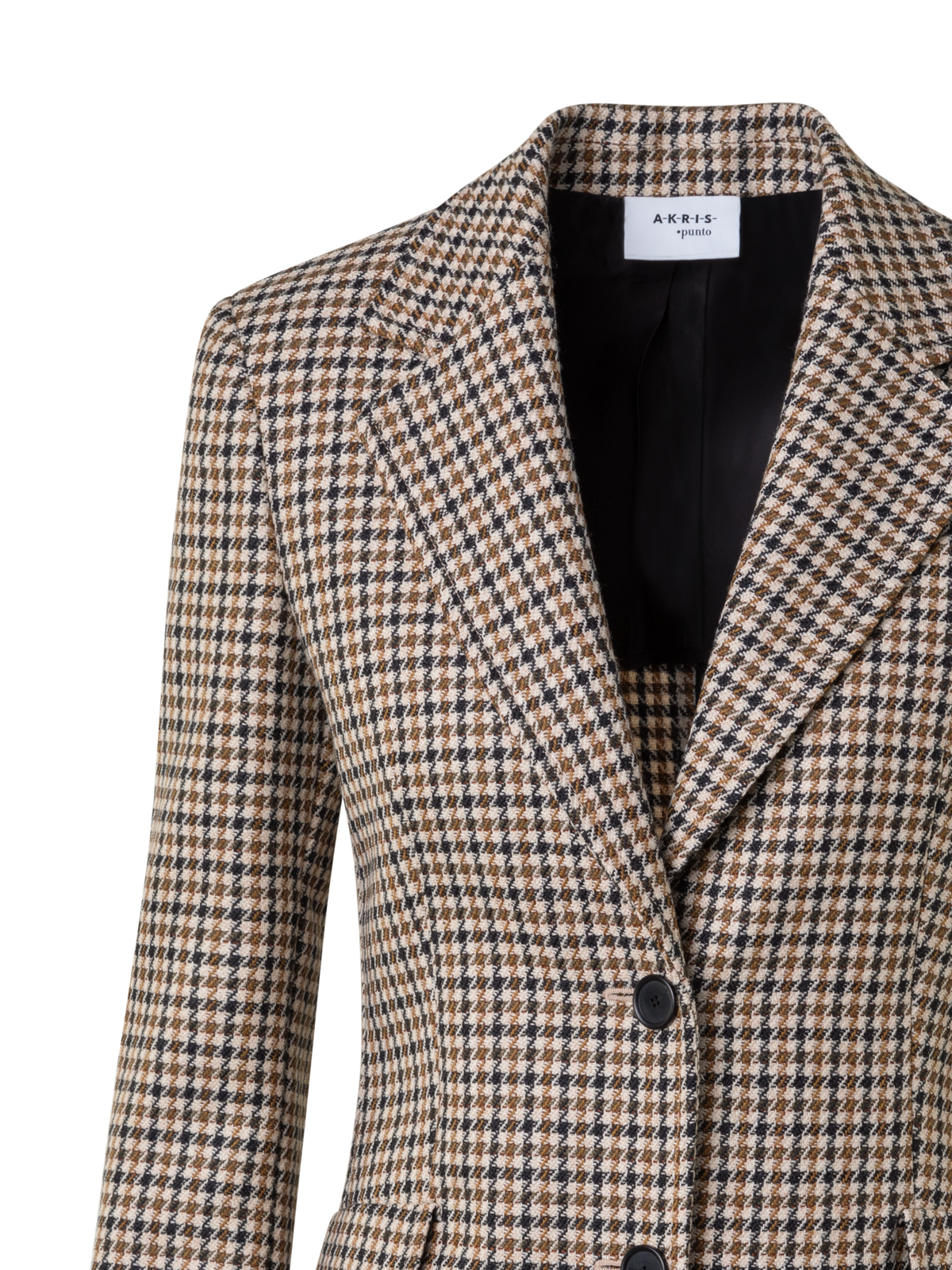 Designer Long Virgin Wool Houndstooth Boyfriend Blazer