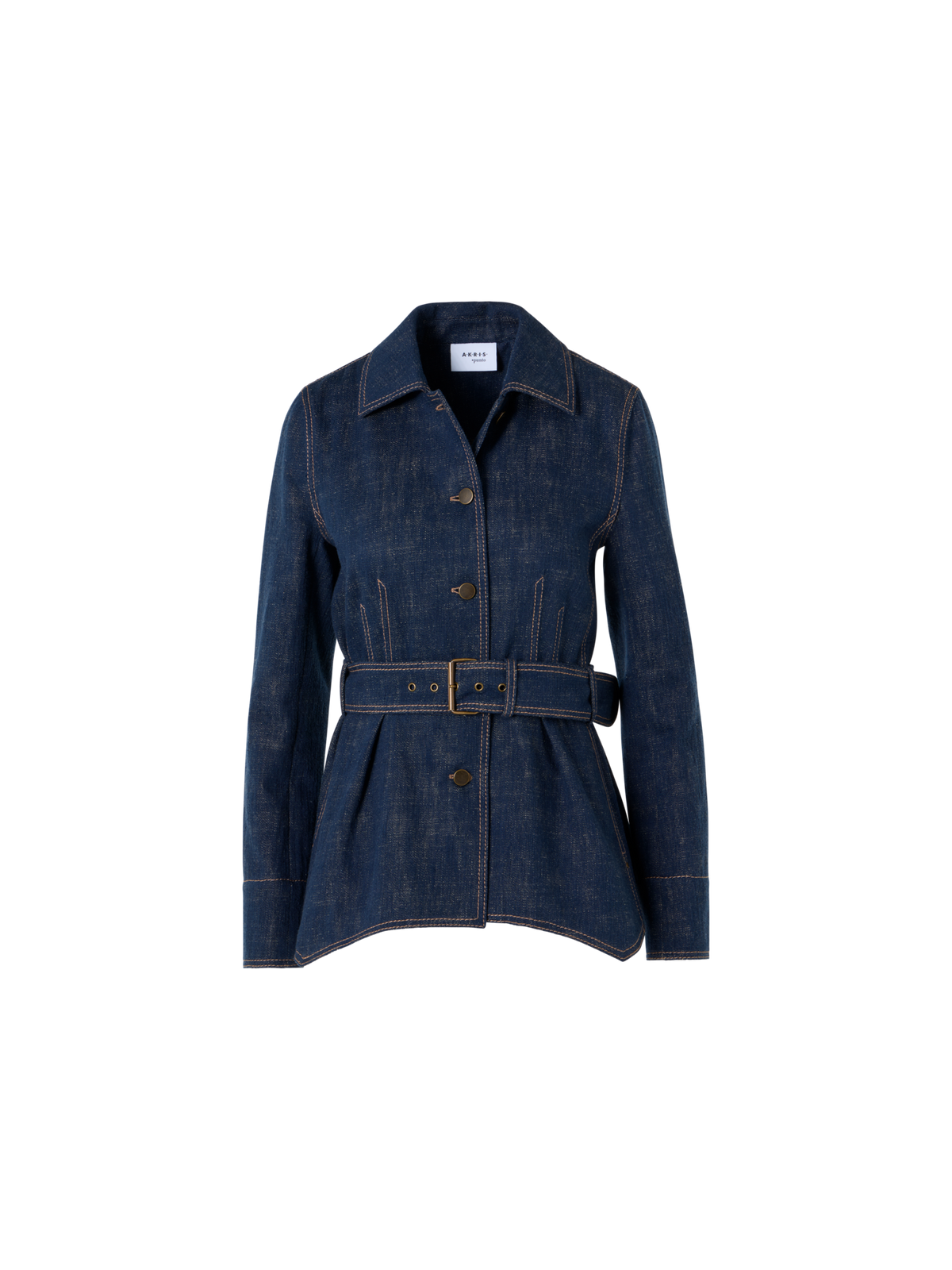 Designer Belted Jacket in Brushed Winter Denim - navy