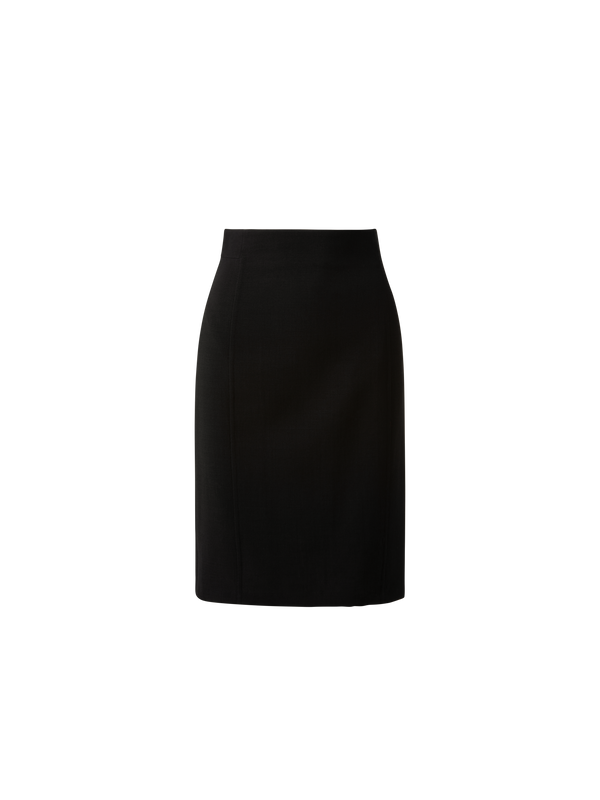 Designer Wool Double-Face Pencil Skirt with Slits - black