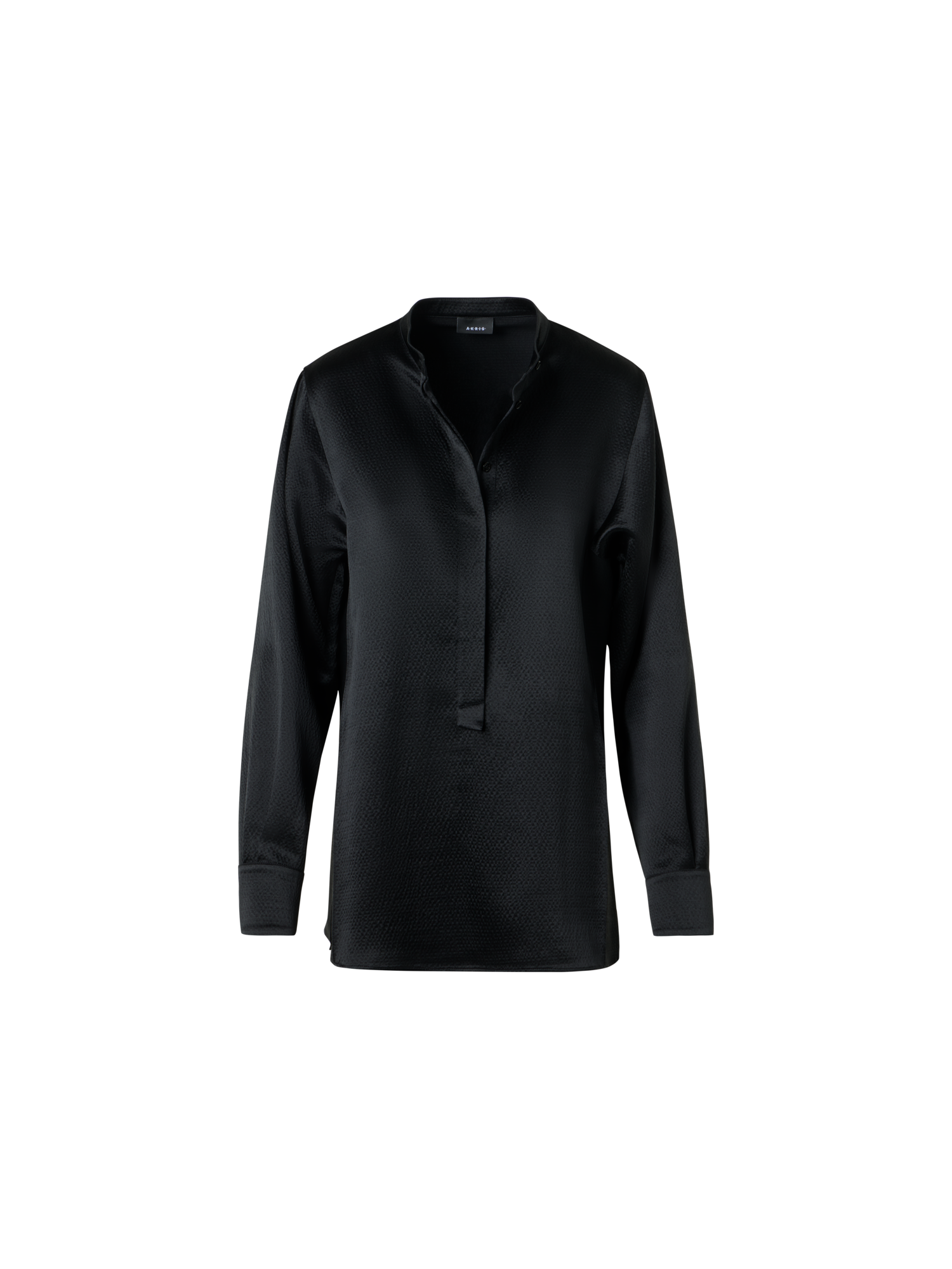 Designer Sleek Tunic Blouse in Hammered Silk Wool Satin - black