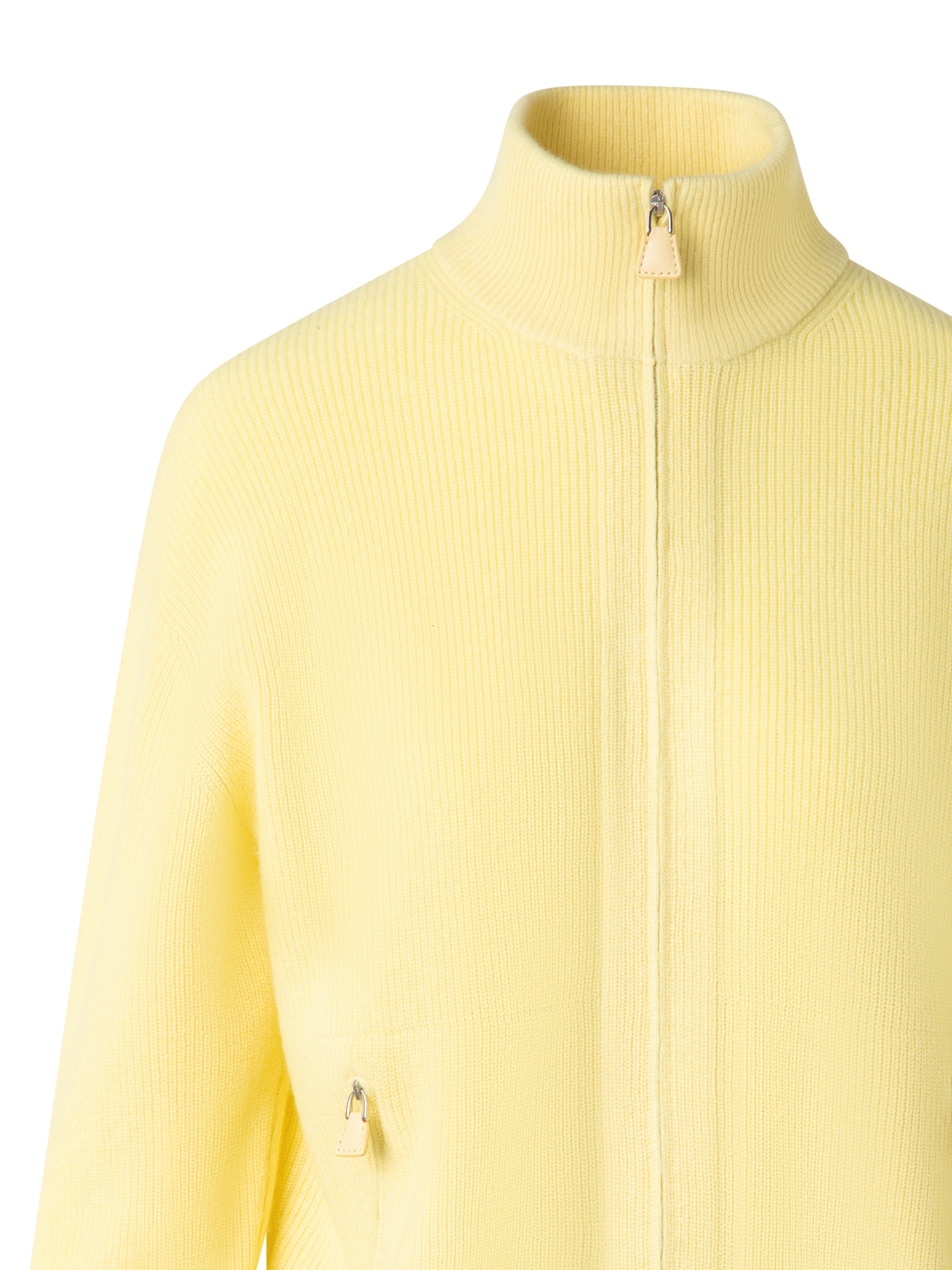 Designer Ribbed Zip Cardigan in Cashmere Knit - pastel - yellow