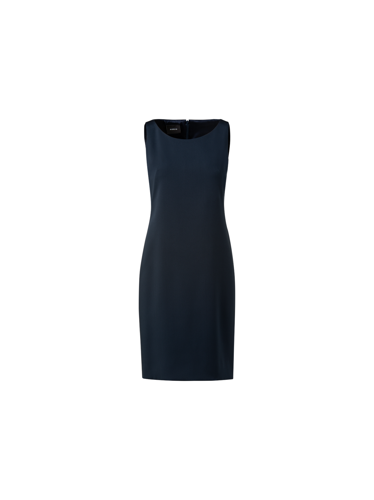 Designer Silk Crêpe Stretch Sheath Dress - navy - blue