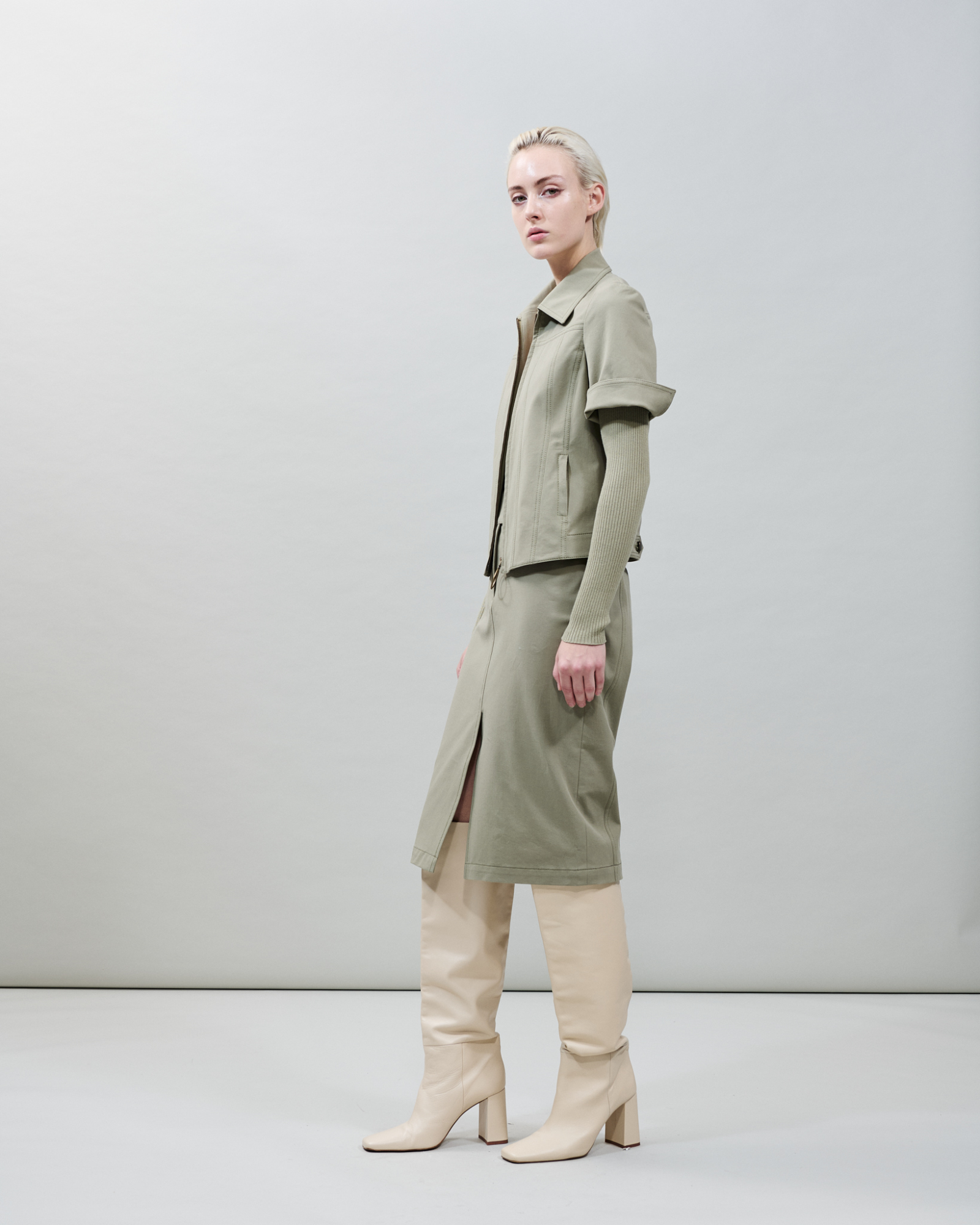 Designer Short Sleeve Denim Jacket - neutral - green 