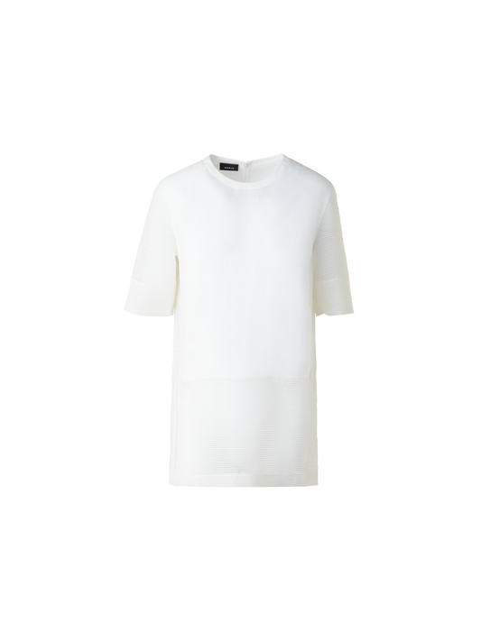 Designer Linen Tunic Blouse with Sheer Sleeves and Side - neutral - ecru - white