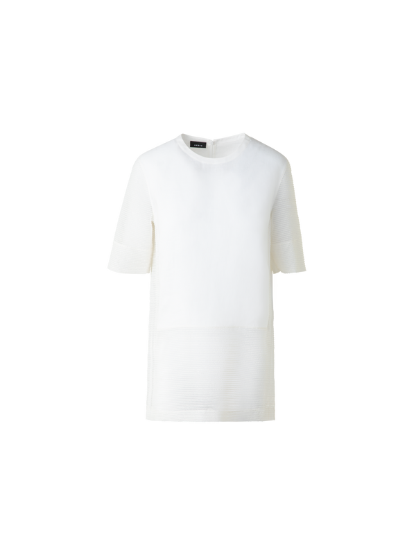 Designer Linen Tunic Blouse with Sheer Sleeves and Side - neutral - ecru - white