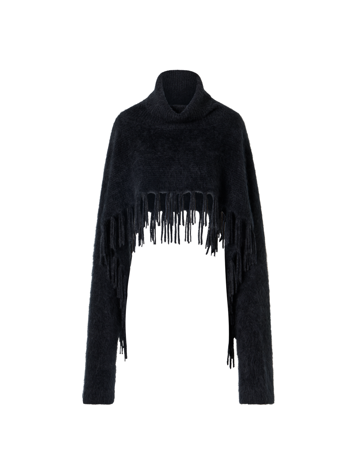 Designer Cloud Cashmere Cape Scarf with Turtleneck and Fringes - grey