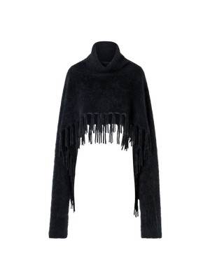 Designer Cloud Cashmere Cape Scarf with Turtleneck and Fringes - grey